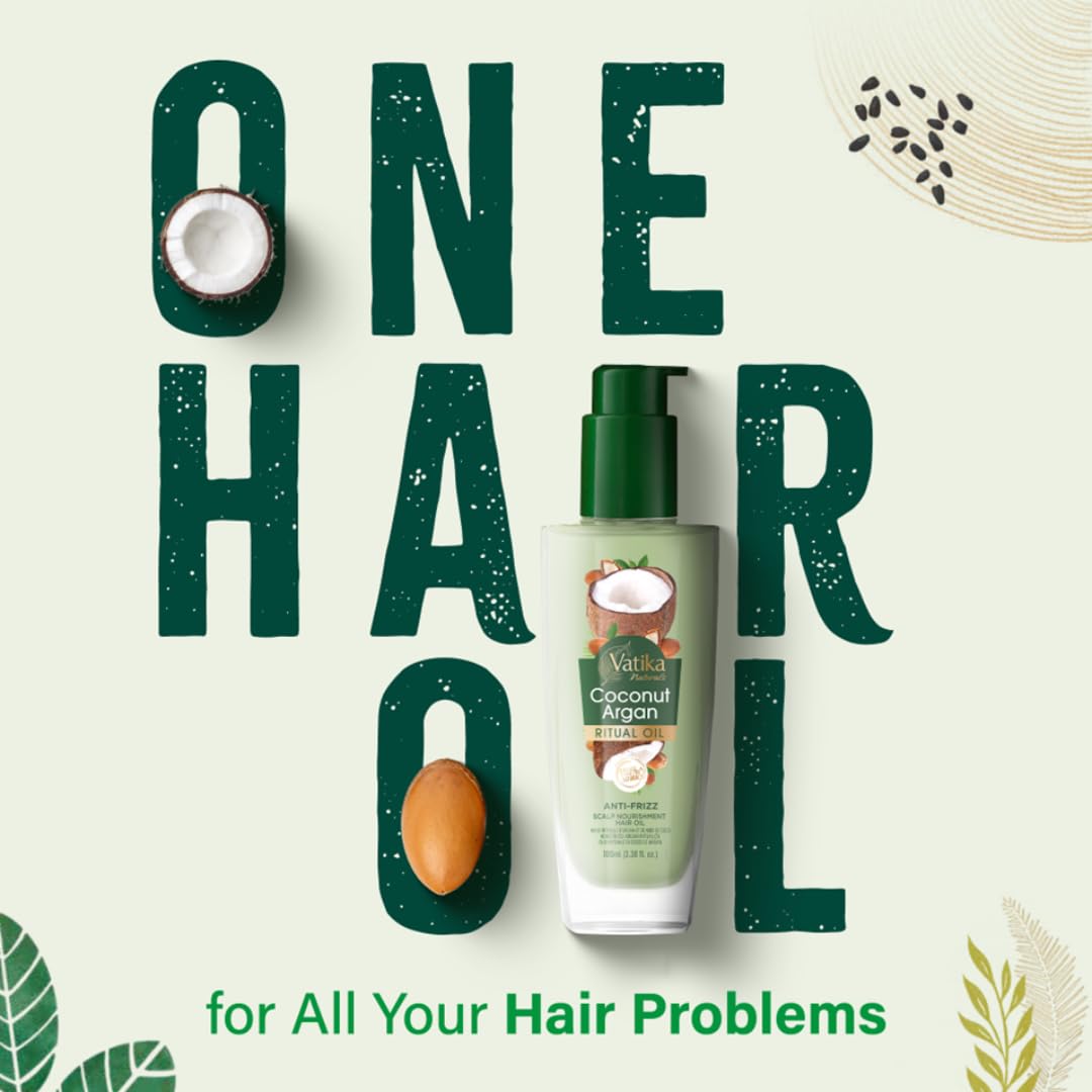 Vatika Naturals Ritual Coconut Argan Hair Oil | 100 ml | Nourishing Hair Oil for Daily Use | Non-sticky, Anti-frizz, and Scalp Nourishment | Contains Coconut & Argan Oil