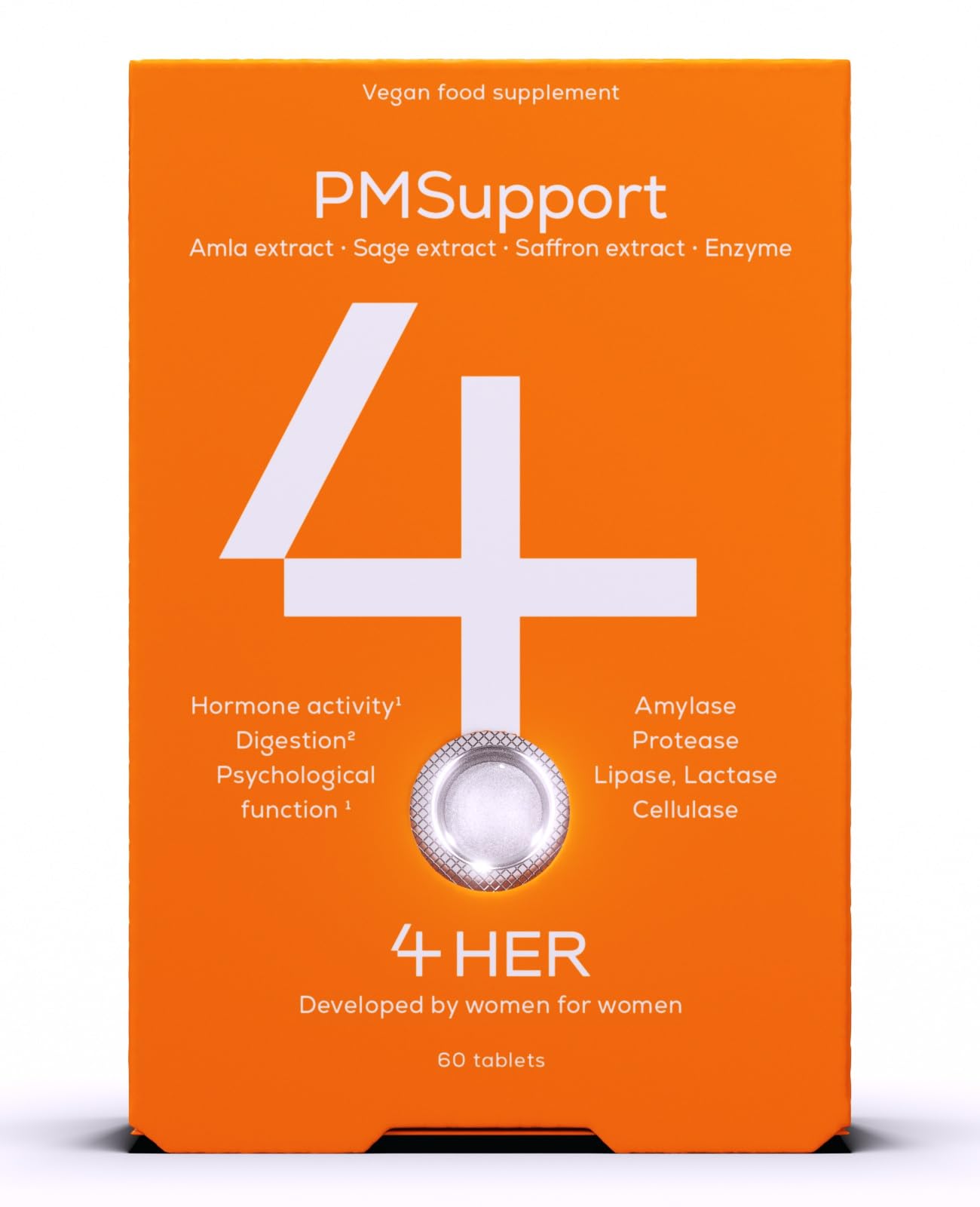4 Her PMSupport - PMS Supplements for Women - 60 Vegan Tablets - for Premenstrual Support and Hormone Balance for Women - with Digestive Enzymes, Sage Extract, Amla Berry Extract, Saffron Extract