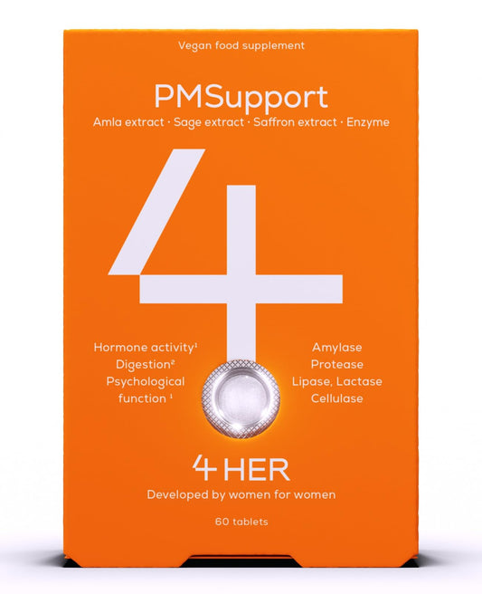 4 Her PMSupport - PMS Supplements for Women - 60 Vegan Tablets - for Premenstrual Support and Hormone Balance for Women - with Digestive Enzymes, Sage Extract, Amla Berry Extract, Saffron Extract
