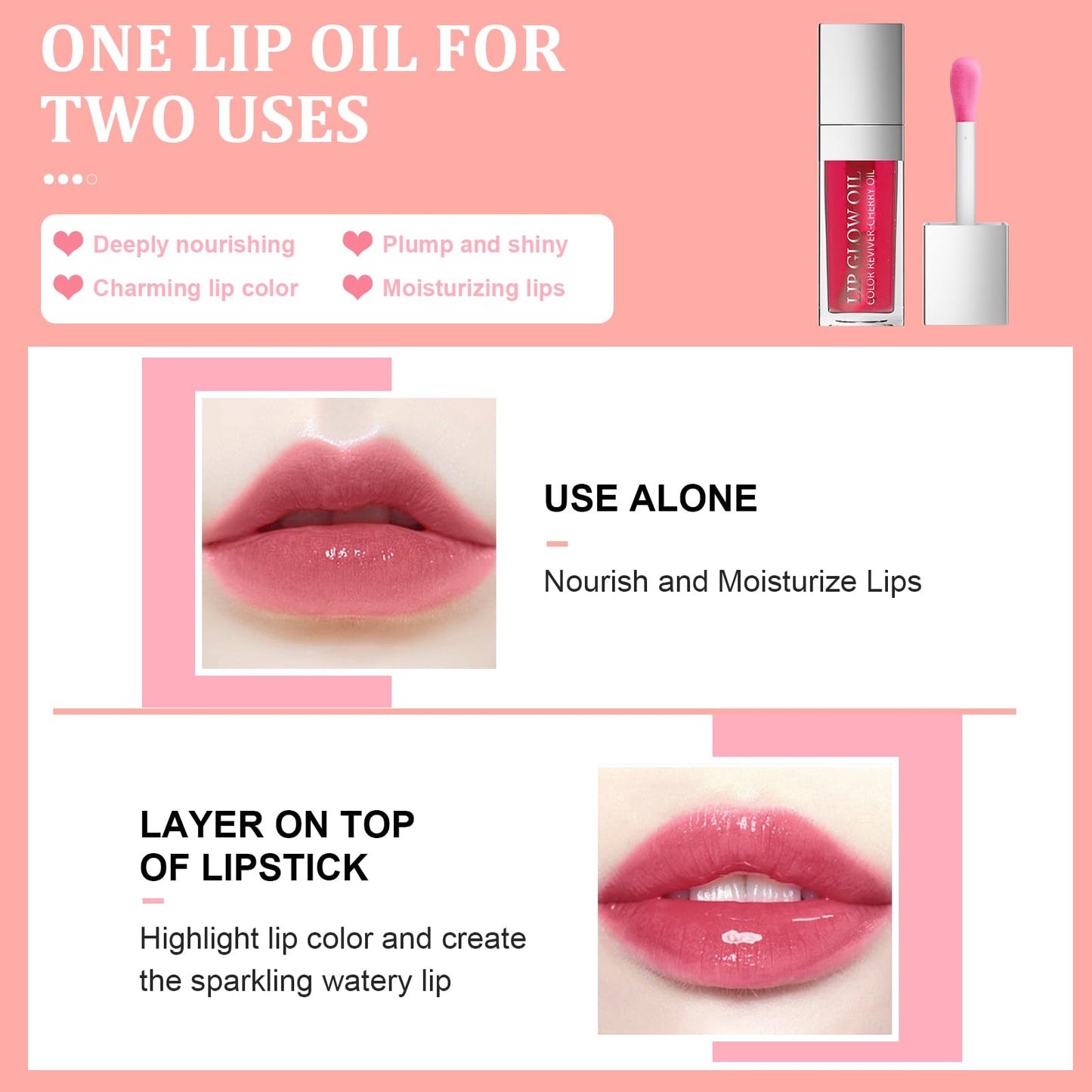 Ceboic Hydrating Lip Glow Oil, Moisturizing Lip Oil, Long Lasting Plumping Lip Gloss Non-Sticky Transparent Toot Lip Balm, Tinted Lip Prevents Lip Lines and Dry Cracked Lips (Raspberry)