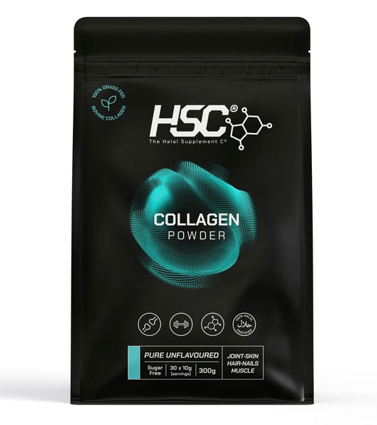The Halal Supplement Co. - Halal Bovine Collagen Peptides Powder 300g for Hair, Skin, Nails, Joints & Muscles - 100% Grass Fed Hydrolysed Bovine Collagen (Type I & III) for Women and Men