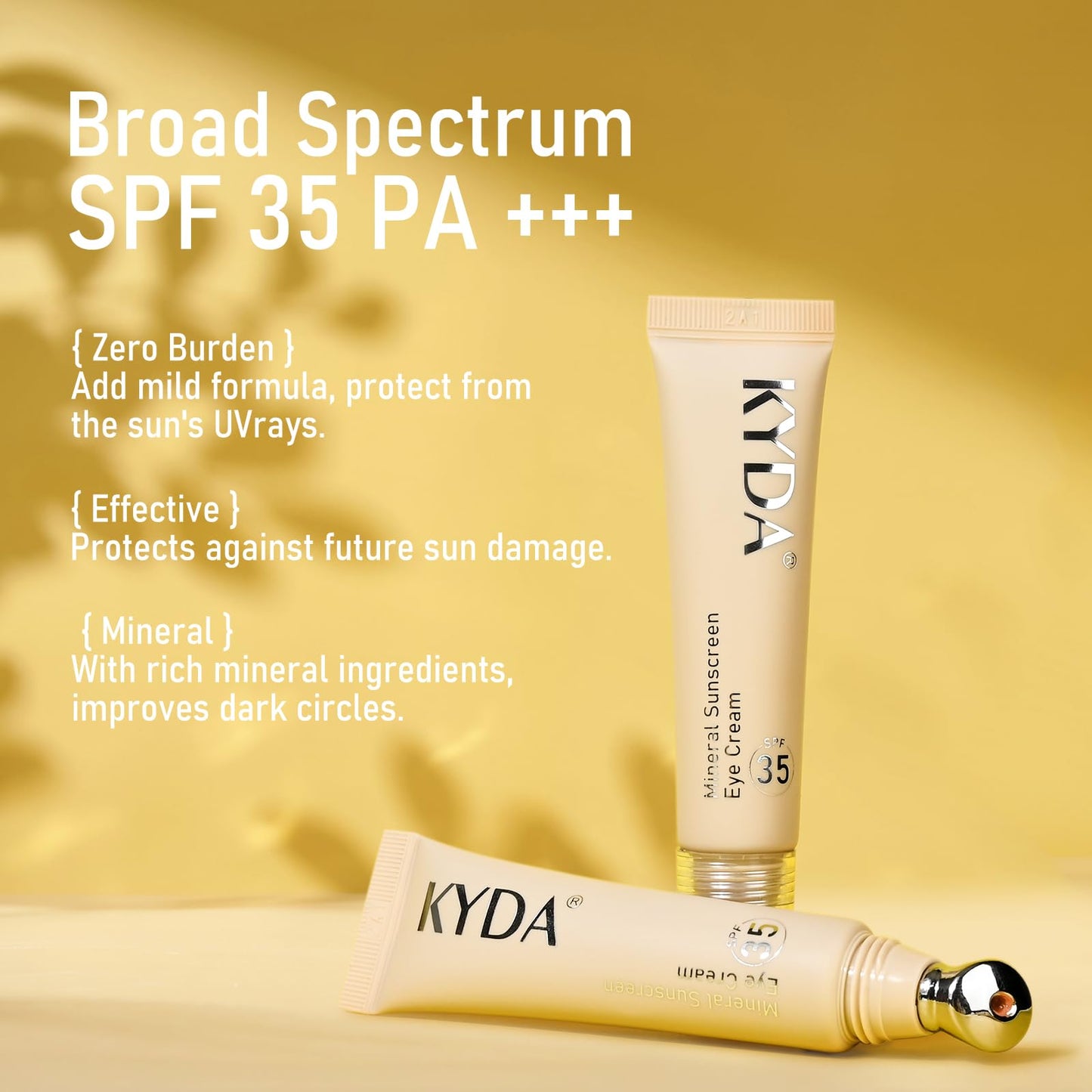 KYDA Mineral Sunscreen Eye Cream, Packaging Upgrade, 3-in-1 Anti-Aging Under Eye Cream for Dark Circle and Fine Lines, SPF 35, Medium
