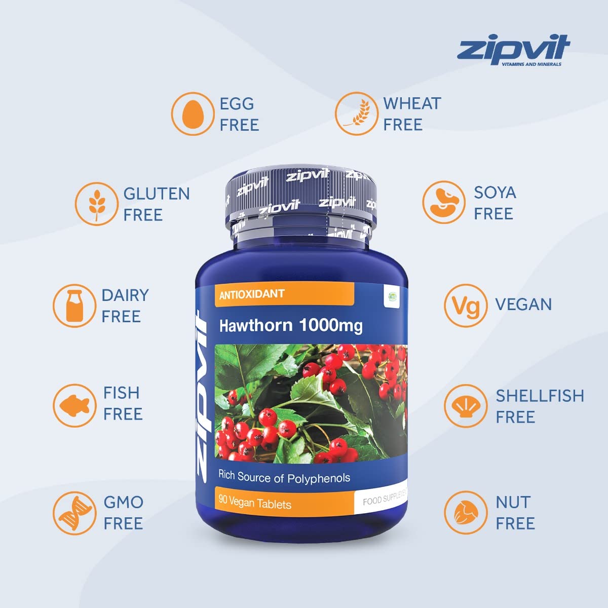 Hawthorn 1000mg, 90 Vegan Hawthorn Tablets. 3 Months Supply.