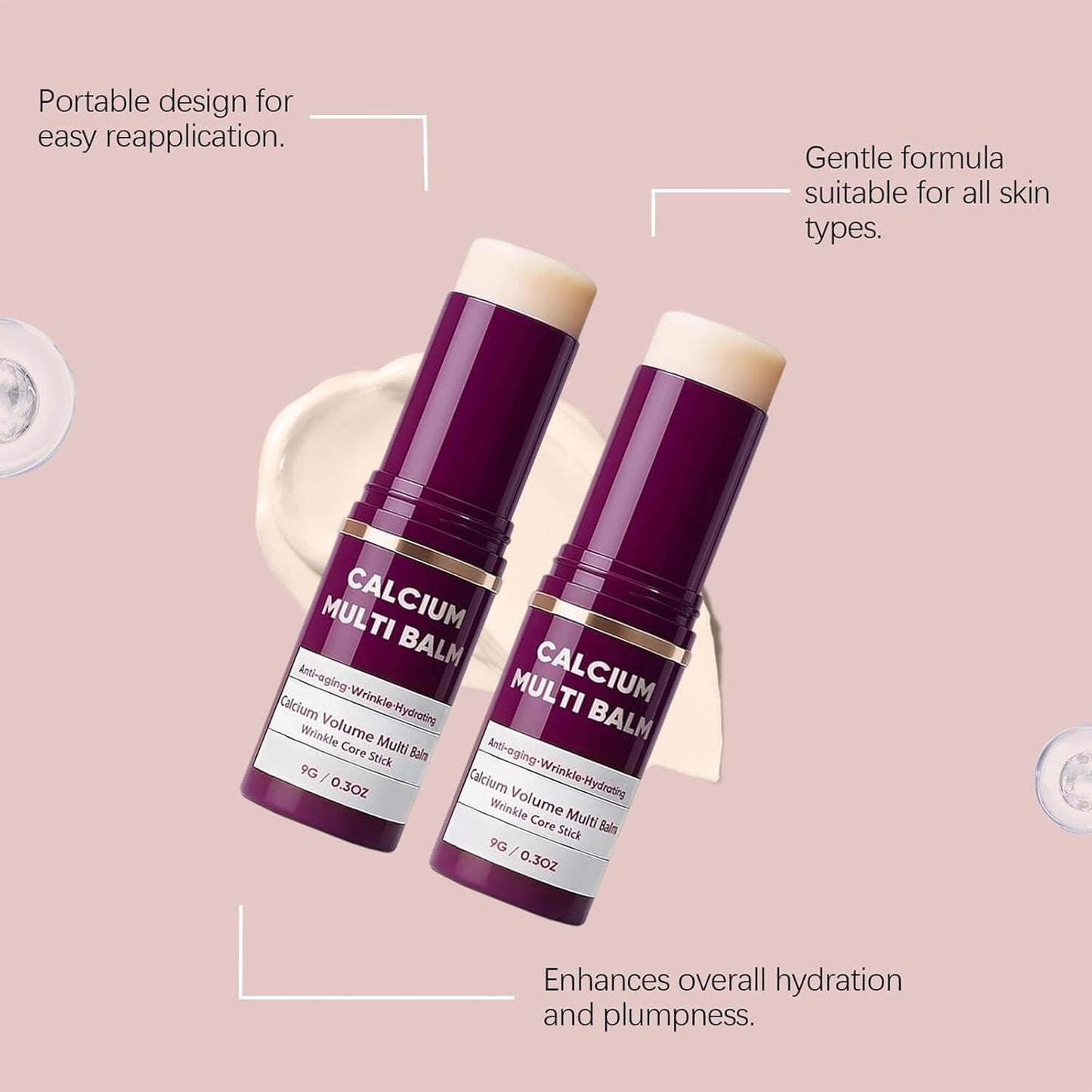 DEJIN Calcium Multi Balm, 2pc Calcium Volume Multi Balm, Anti Aging Firming Skincare Stick, Collagen Moisturing Stick, Hydrating Skin, Suitable For Eyes, Face, Neck