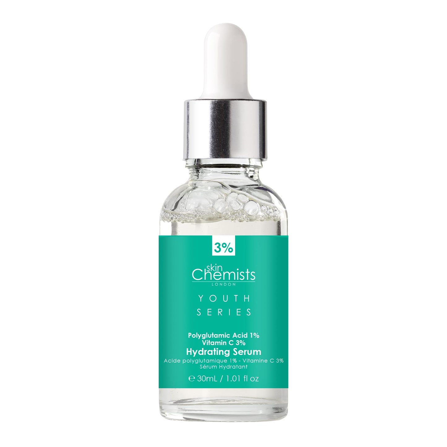 skinChemists Hydrating Serum with Polyglutamic Acid 1%, Vitamin C 3% 30ml | Fights Fine Lines, Wrinkles, & Pigmentation - Provides Lasting Hydration & Luminous Effect