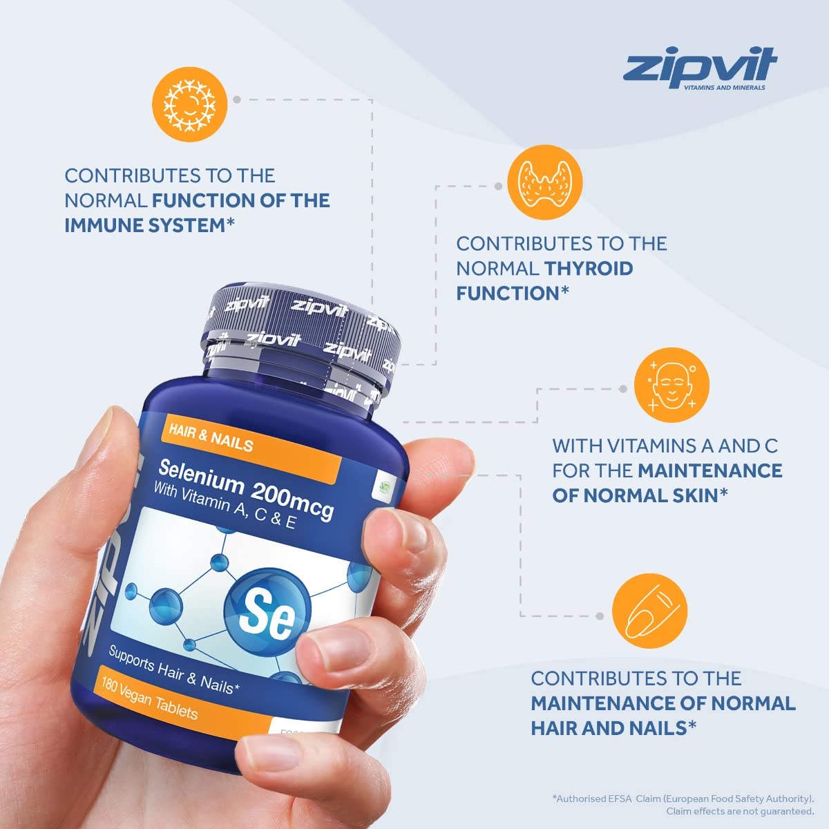 Zipvit Selenium 200mcg with Vitamins ACE, 180 Vegan Tablets, High Strength Selenium Supplement, Supports Hair and Nails, Immune System and Thyroid Function, 6 Month Supply, UK Supplier