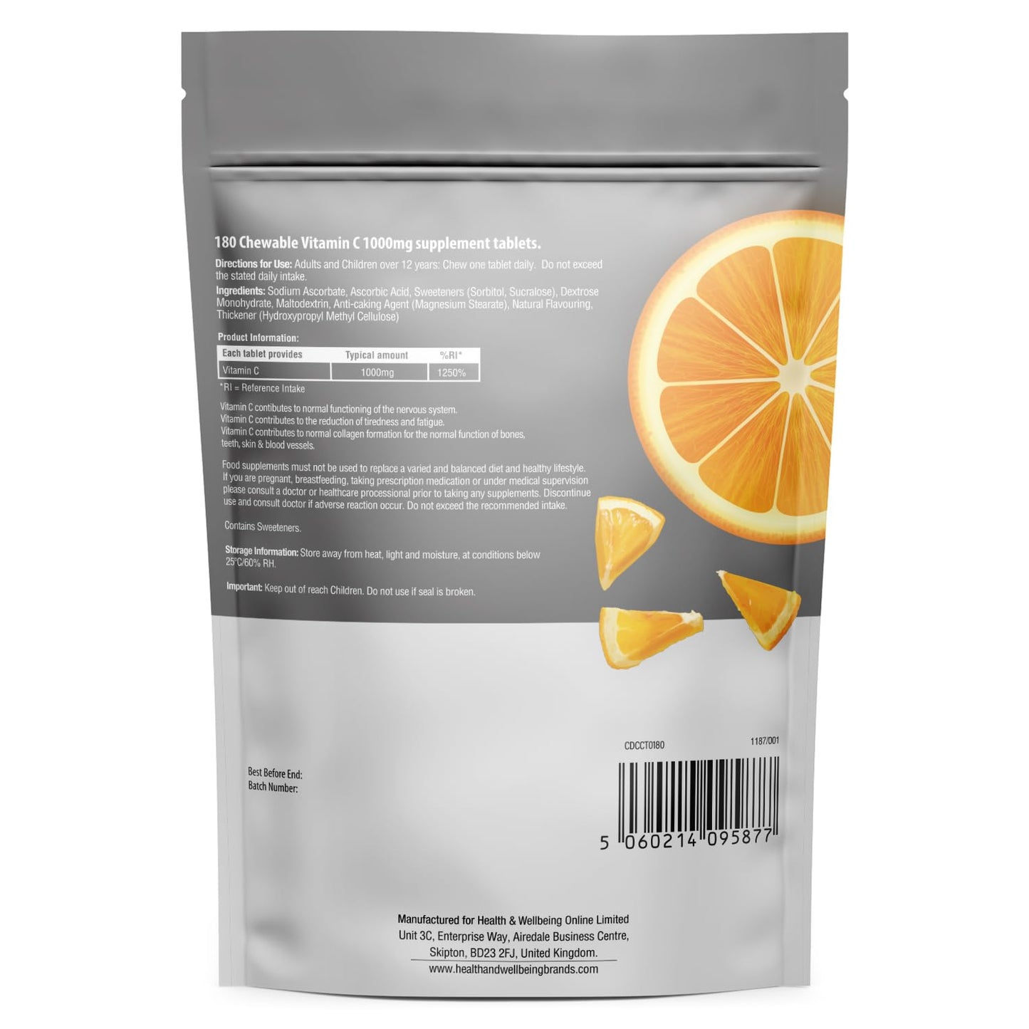 C.Defence Vitamin C Chewable 180 Orange Tablets 1000mg, Supports Immune Health and Helps Fight Colds - Helps Reduce Tiredness and Fatigue