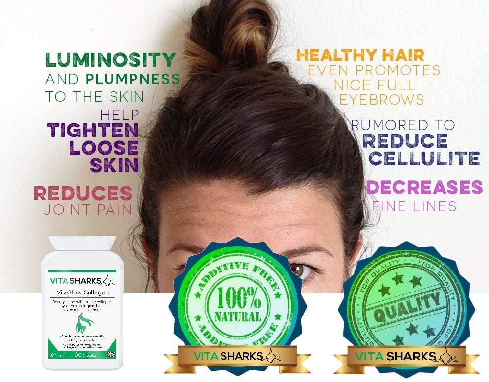 VitaGlow Collagen - Anti-Ageing Tablets with Biotin for Beautiful & Youthful, Glowing Skin, Hair, Nails, Strong Bones & Connective Tissues with Vitamin C & B3 (Contains Marine Collagen)