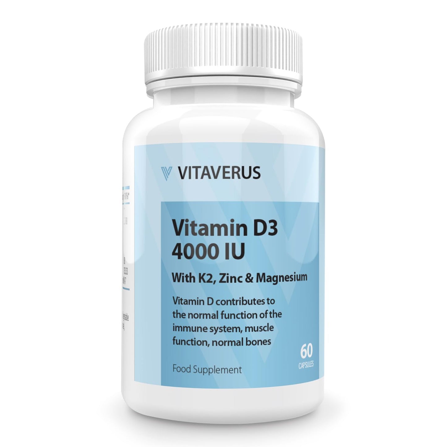 VITAVERUS Vitamin D3 4000 IU Supplement, with K2, Zinc & Magnesium, Made in UK, 60 Capsules