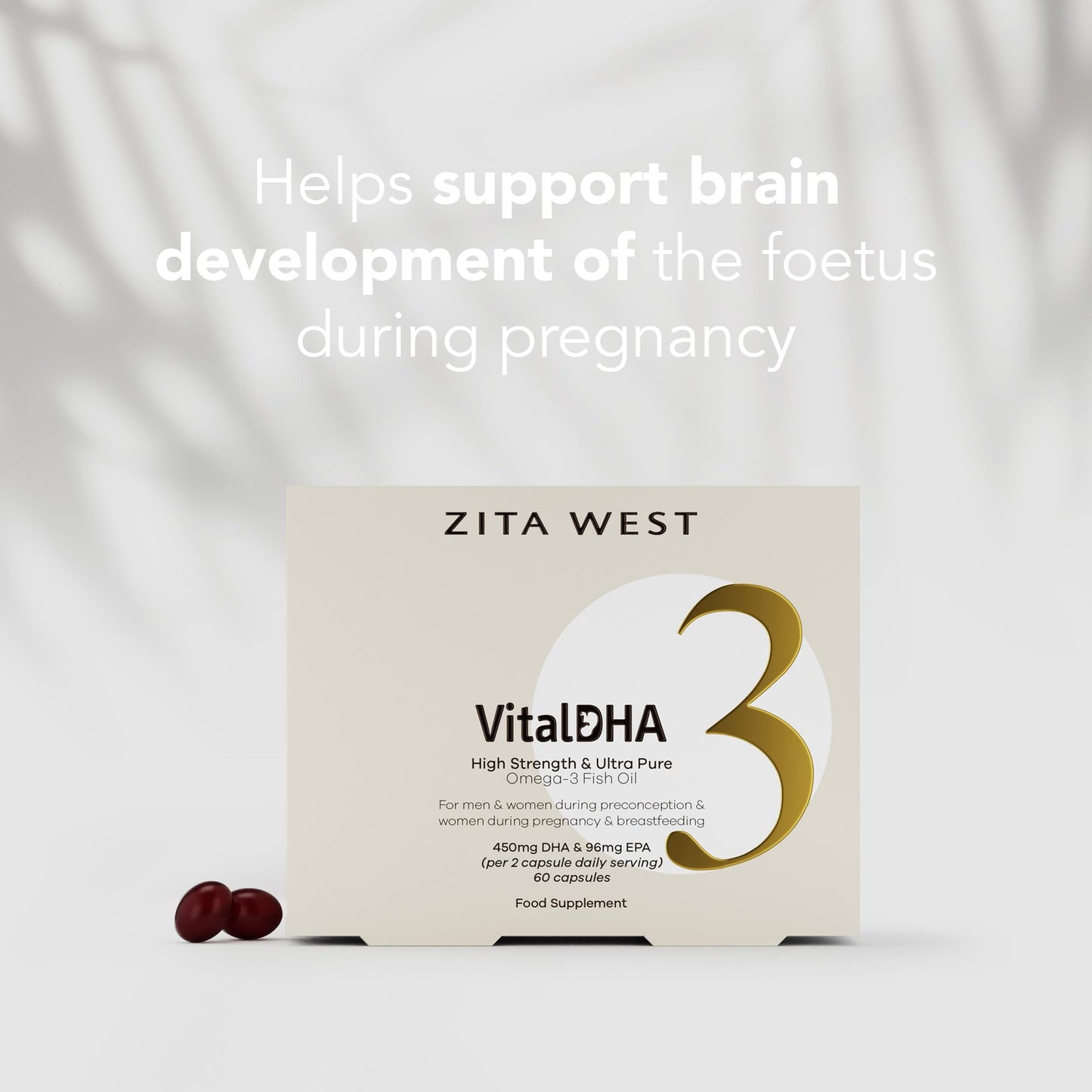 Zita West Vital DHA with Omega 3 + Zinc for Fertility - Essential Multivitamins for Preconception, Pregnancy & Breastfeeding -Three Months Supply (Pack of 3, 3 x 60 Capsules)