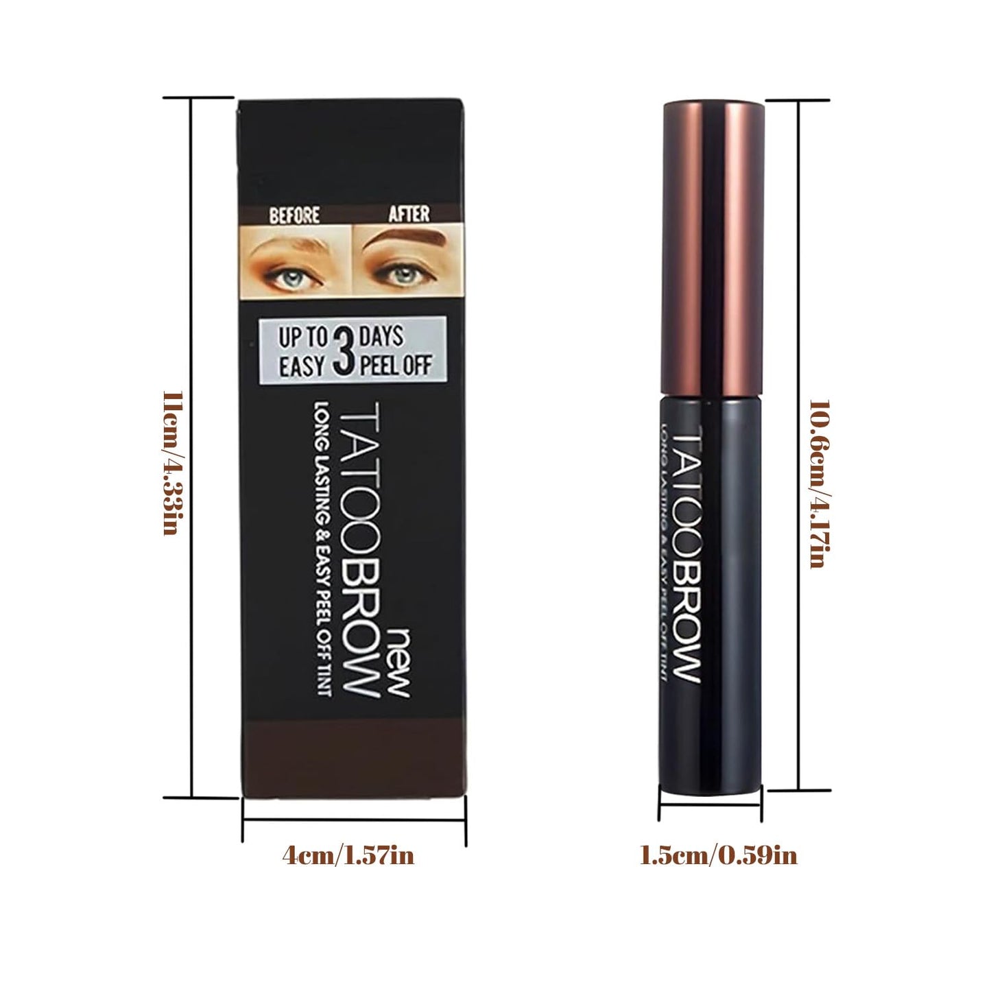 Generic Semi-Permanent Tattoo Brow Gel – Waterproof Peel-Off Eyebrow Tint for Defined, Natural-Looking Brows, Lasts Up to 3 Days(Gray Brown)