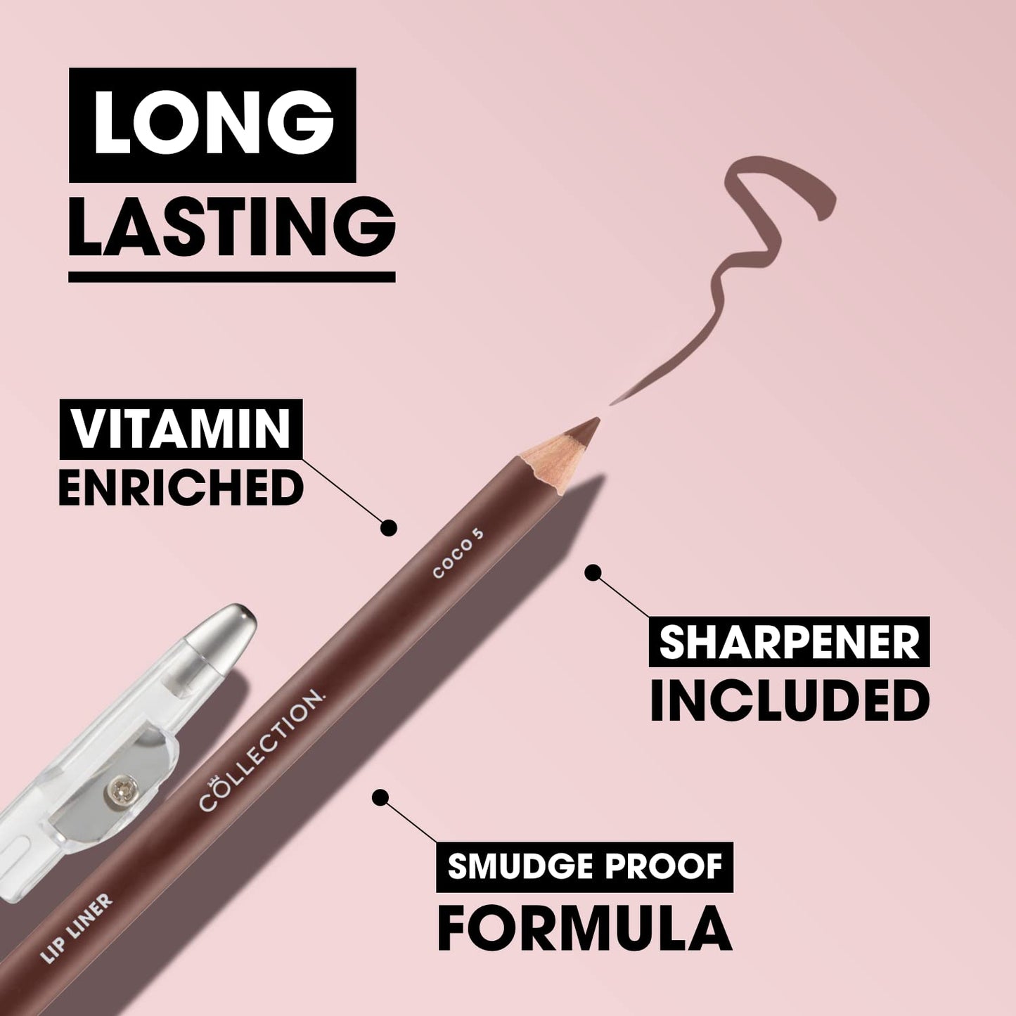 Collection Cosmetics Long-Lasting Lip Liner Pencil with Sharpener, Coco