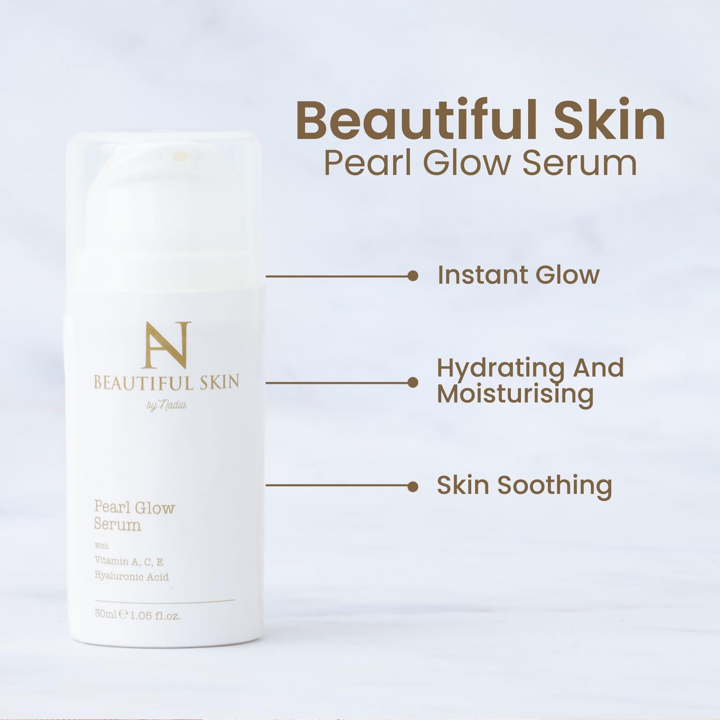 Beautiful Skin Pearl Glow Serum - Serum With Hyaluronic Acid and Vitamins A, C & E Face Serum for Women - Face Serum for Women - Helps Skin Elasticity and Wrinkles - Skincare By Nadia
