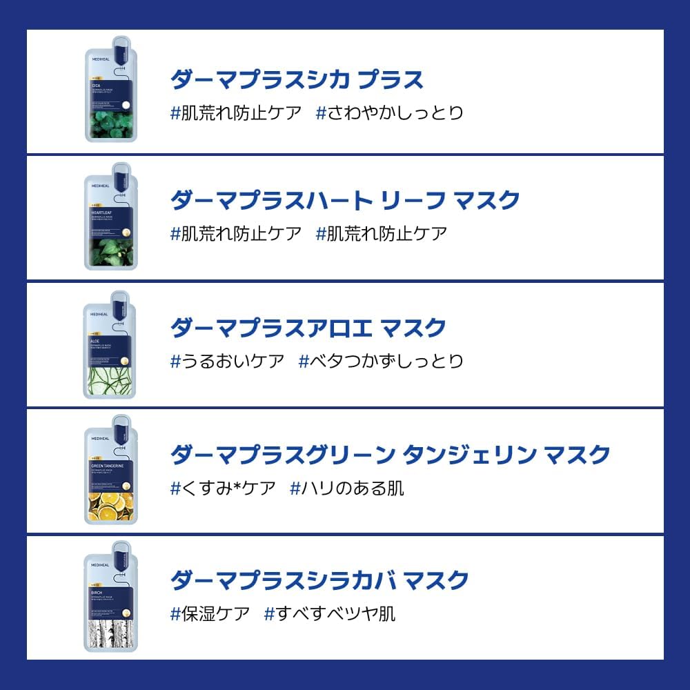 Mediheal Dermaplus Sheet Mask 10PC – Birch, Cica, Hyaluronic Acid, Aloe, Heartleaf (Cica)