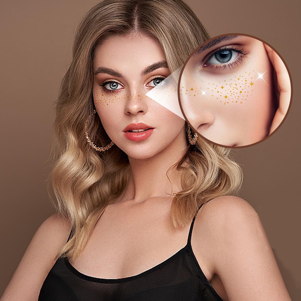 Generic 6 PCS Glitter Freckles Face Tattoo, Gold Glitter Fake Freckles Sticker, Temporary Face Tattoos for Women and Kids, Freckle Makeup Accessories for Make Up Festival-Style-2