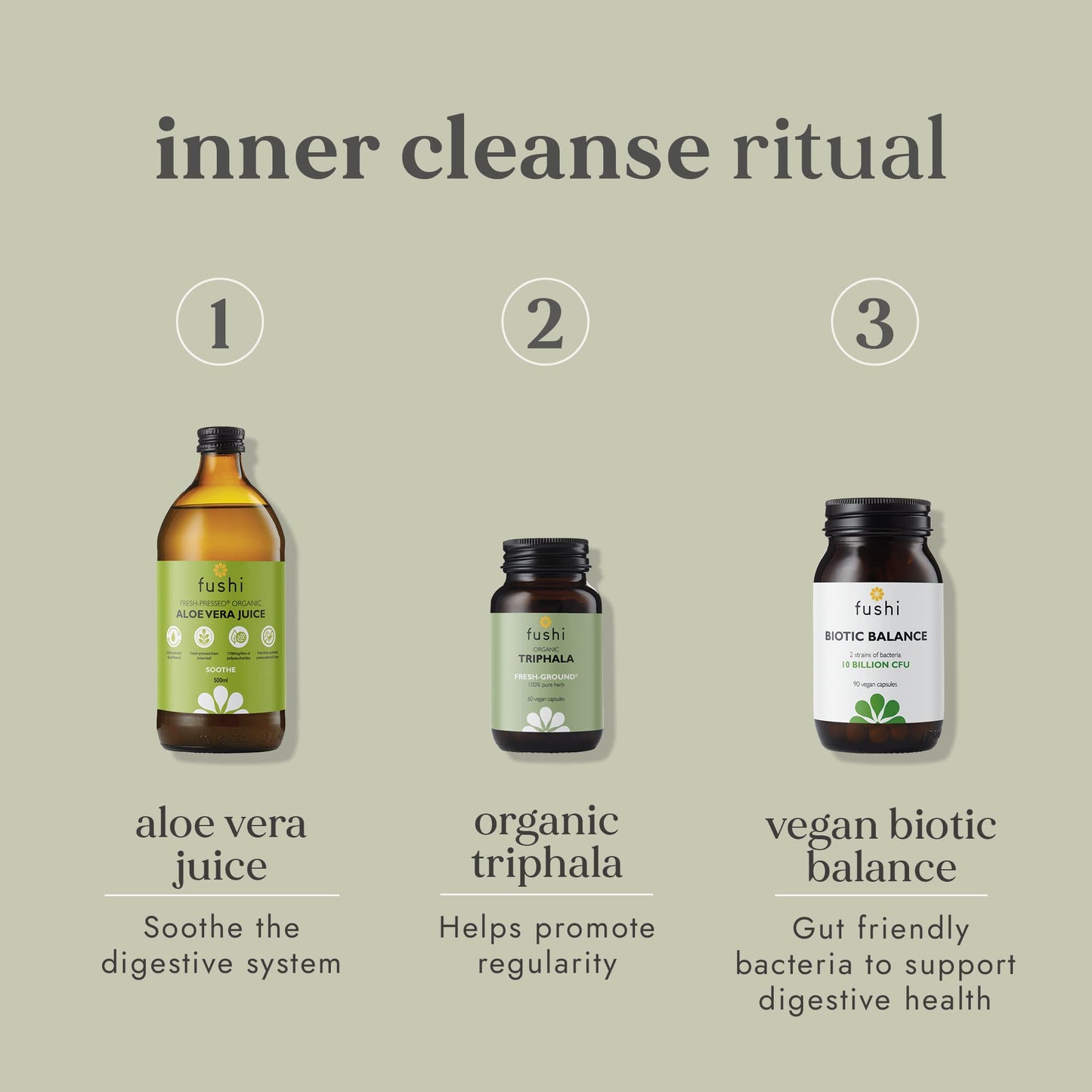 Fushi Organic Triphala Capsules, 60 Caps | Fresh-Ground Whole Food | Body Tonic, Cleansing & Detoxifying the system, Regulating Digestive System | Ayurvedic Medicine| Ethical & Vegan |Made in the UK