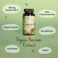 Vegavero Organic Lions Mane Supplement | NO Additives | Nootropic High Strength Mushroom Extract | 50% Polysaccharides | 60 Capsules | Vegan |