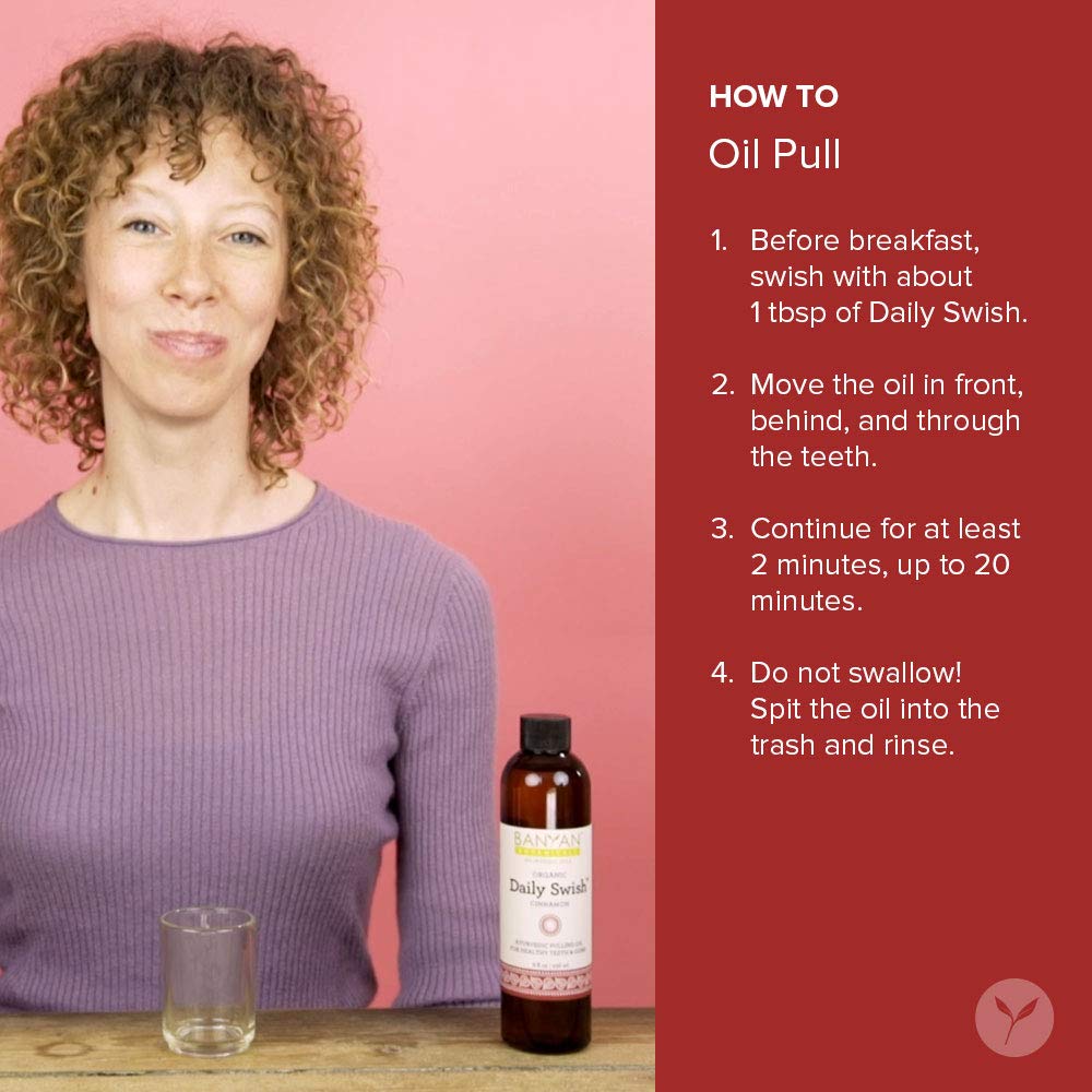 Banyan Botanicals Daily Swish Cinnamon – Organic Ayurvedic Oil Pulling Mouthwash with Coconut Oil – for Oral Health, Teeth, & Gums* – 8oz – Non GMO Sustainably Sourced Vegan