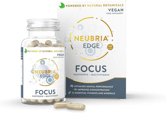 NEUBRIA Edge Focus Formula Nootropic supplements and Multivitamin, Memory Booster helps to Improve Concentration and Focus with 22 Essential Vitamins and Minerals - 60 Capsules - by Neubria