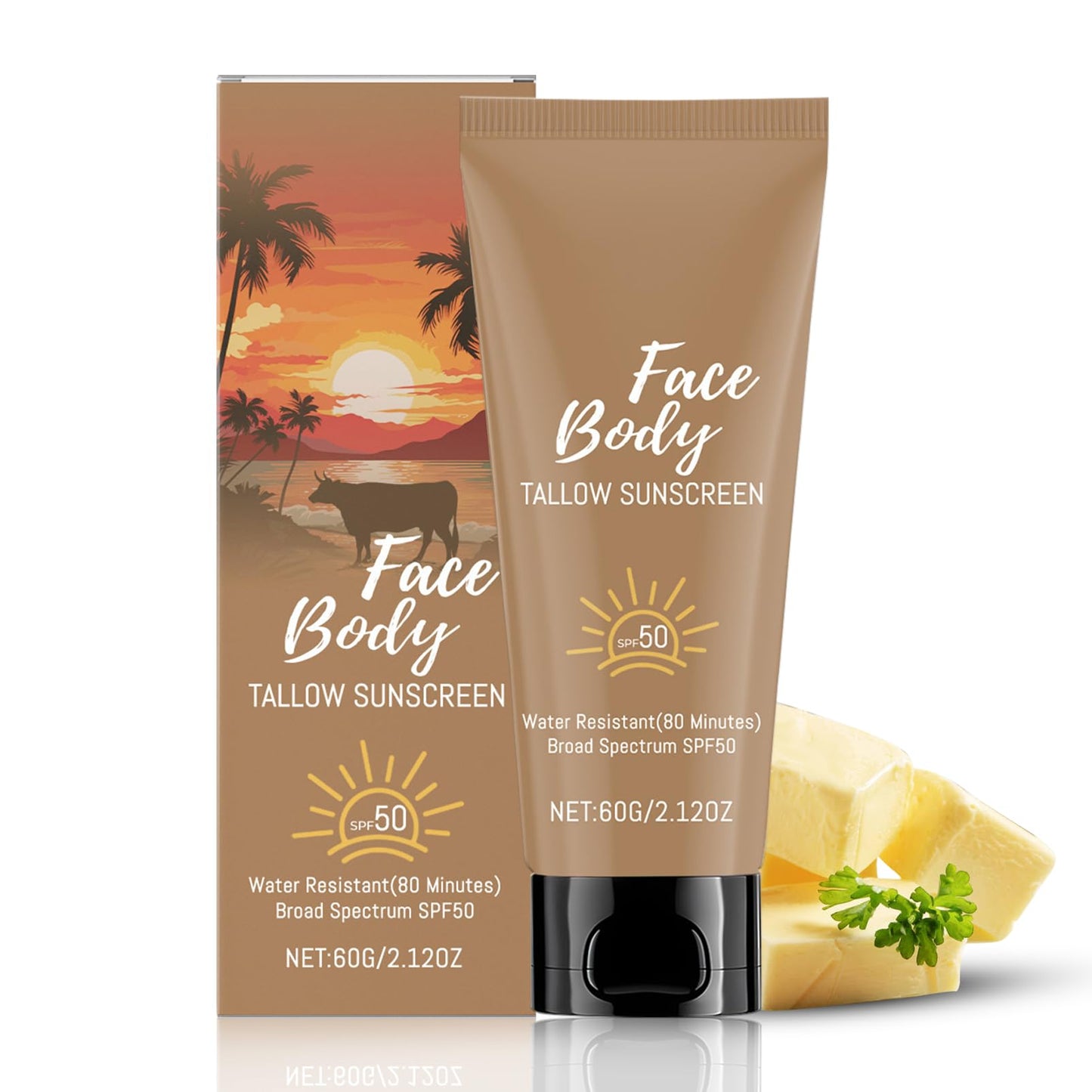 Lumiter Tallow Sunscreen SPF 50+ Broad Spectrum, Face Body Sunscreen, Beef Tallow Skincare, Water Resistant, 60g