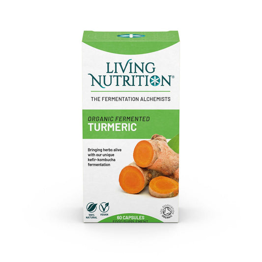 Living Nutrition Organic Fermented Turmeric Food Supplement (60 Caps) - 600mg Fermented Turmeric Per Serving - Powerful Levels of Activated Curcumins