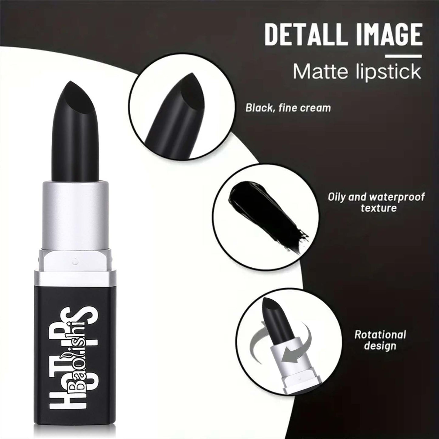 NLFOX Black Lipstick - Matte Black Lip Stick Highly Pigmented - Waterproof Halloween Makeup Smooth Lip Gloss - Vegan Long Lasting Creamy Texture Lipstick for Women Girls on Halloween