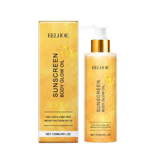 IZBEAUVO Glow Oil Sunscreen SPF 50, 120 ML Lightweight Hydration Body Sunscreen Oil, Suncream for Sensitive Skin, Ultra Light UV Protection, Water + Sweat Resistant, Not Greasy