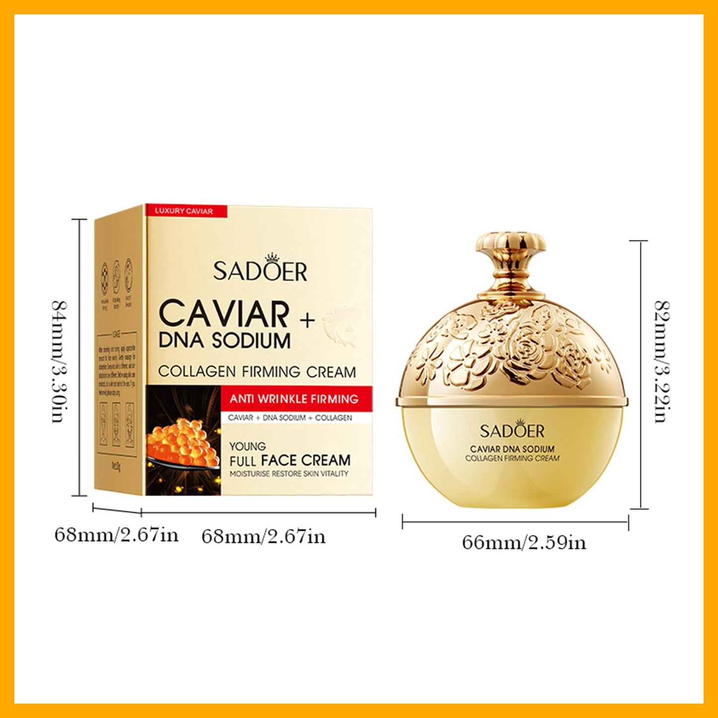 Caviar DNA Sodium Anti-Wrinkle Cream, Collagen Firming Cream, Anti Wrinkle Firming, Caviar + DNA Sodium + Collagen, Full Face Cream, Moisturise Restore Skin Vitality 50 ml