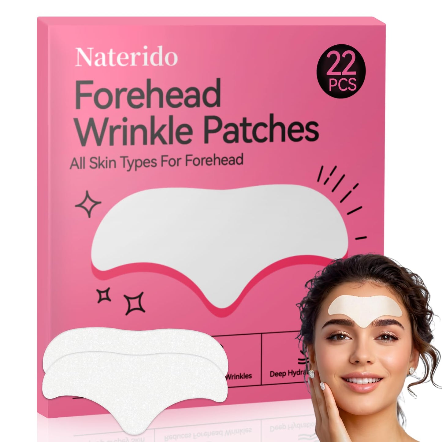 Naterido Forehead Patch Wrinkle Treatment 22 Pcs, Anti-Slip Design with Aloe, Collagen, Vitamin E, Overnight Face Lift for Sleep Lines Prevention