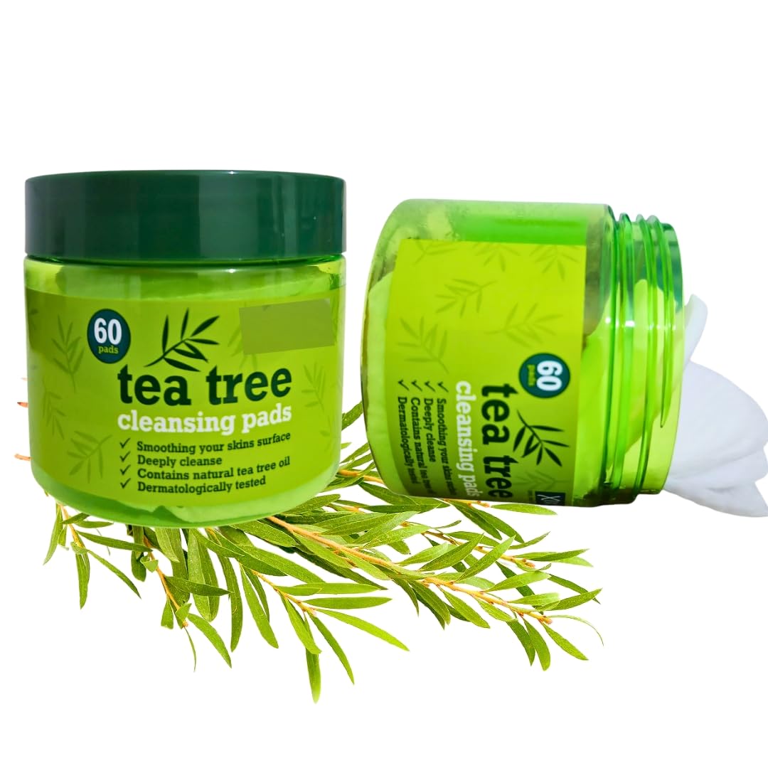 aaksh 555 3- PACK Tea Tree Face Cleansing Pads –3 x60 Count (180 Pads Total) Wipes| Reusable Makeup Remover & Anti-Blemish Toner Pads. Deep Clean & Oil Control for for Acne-Prone Skin |Witch Hazel Formula