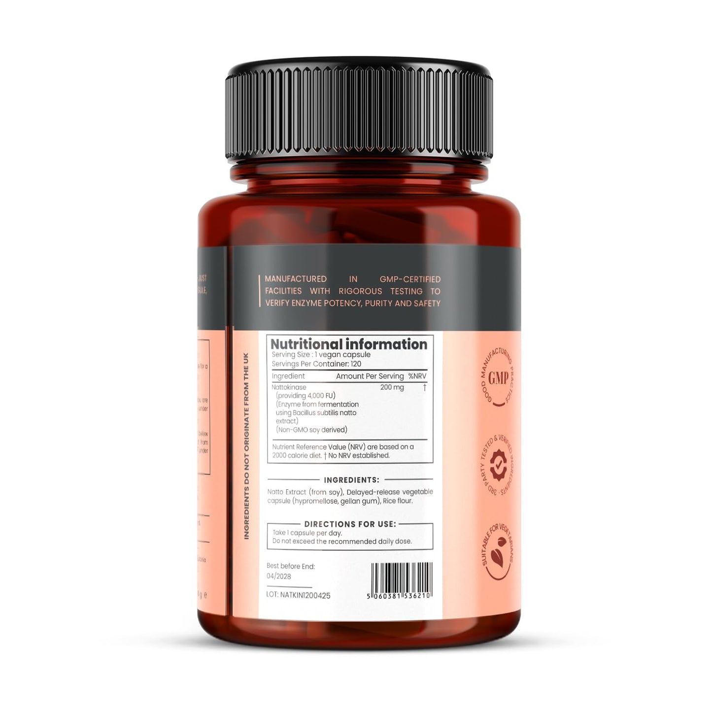 Pureclinica Nattokinase 4,000 FU per Capsule – 120 Vegan Capsules – High Potency, Delayed-Release – Non-GMO, Soy-Derived, No Fillers – 4 Month Supply