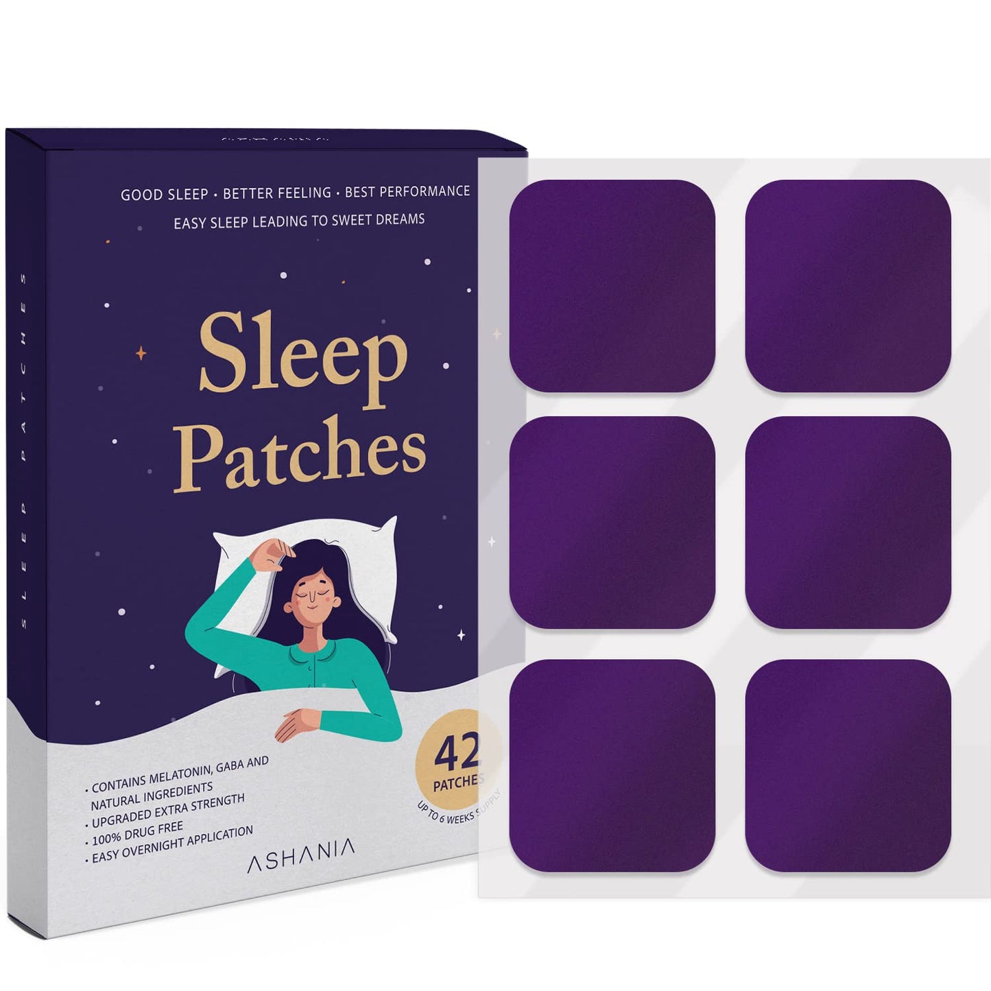 Ashania Sleep Patches, Sleep Patches for Adults, 42 Patches, Easy to Apply and Comfortable, Premium Ingredients, for Men and Women