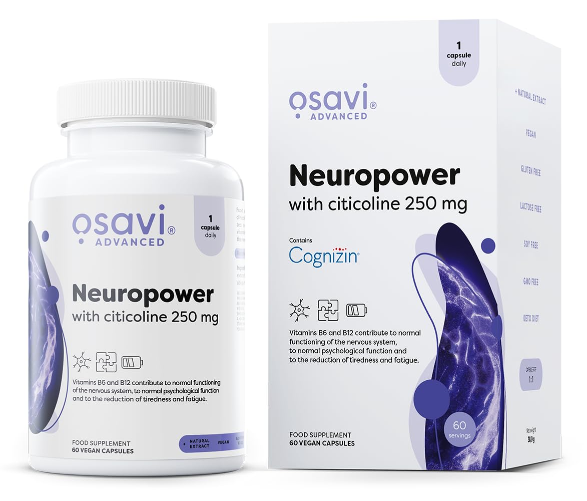 Osavi Neuropower with Citicoline 250 mg – 60 Vegan Capsules | Supports Nervous System & Psychological Health | Includes Cognizin® Citicoline, L–Theanine, Coenzyme Q10, B6 & B12 for Mental Clarity