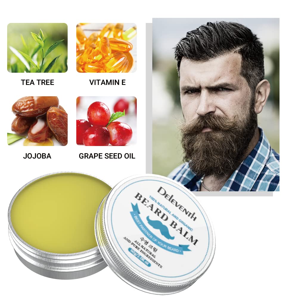 DEleventh Korean Brand Beard Balm 60g / Vitamin E with Natural Oils and Waxes, Soften, Strengthen and Protect for Healthy, Nourishing Beard, Hydrate, Soften & Protect Your Facial Hair (Original)