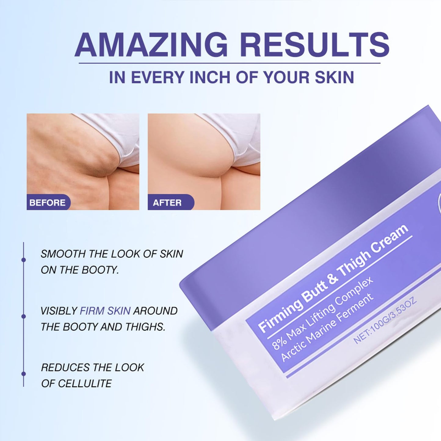 Firming Butt & Thigh Cream - Sculpt & Tone Arm Cream - Crepey Skin Treatment Smooths Wrinkles, Deeply Hydrates - Firming Cream For Loose Skin - Body Moisturizer for Women