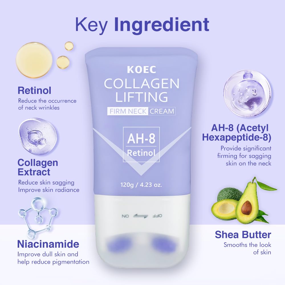 ANGEL SILK Collagen AH-8 Firming Neck Cream, Retinol Tightening & Lifting Neck Cream Contain Hexapeptide with Double Roller Massage, Reduce Wrinkles Fine Lines, Firm And Lift Sagging Skin 1pc