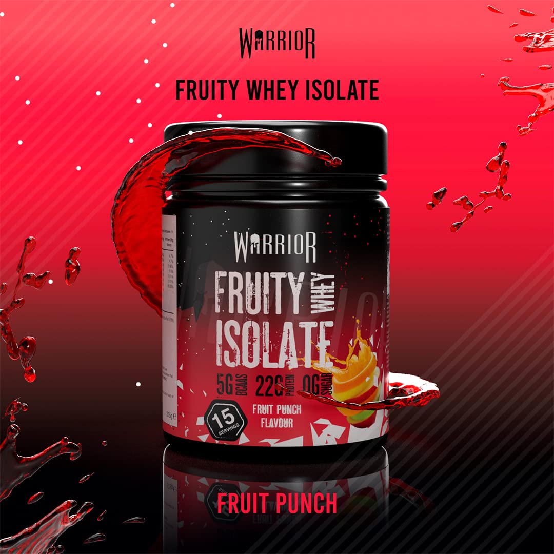 Warrior, Fruity Clear Whey Isolate – Rapid Digesting Protein Powder – Refreshingly Fruit Flavoured Shakes – Post Workout, Low Sugar, 15 Servings (Fruit Punch, 375g)