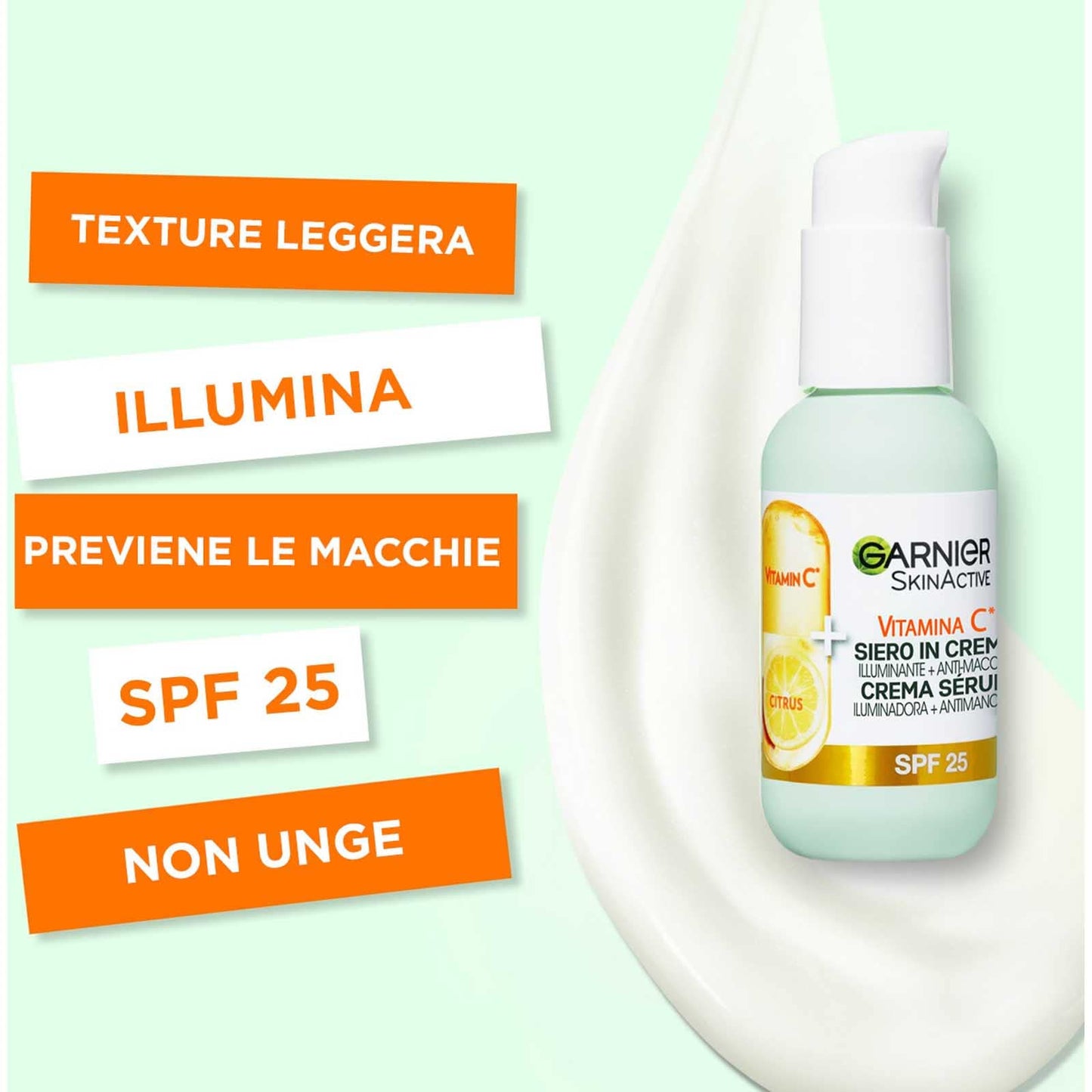 Garnier SkinActive Vitamin C Face Serum in Cream 2in1 Illuminating and Anti-Blemish SPF 25 for Dull Uneven Skin Formula with Vitamin C and Citrus Extract - 3 Bottles of 50ml