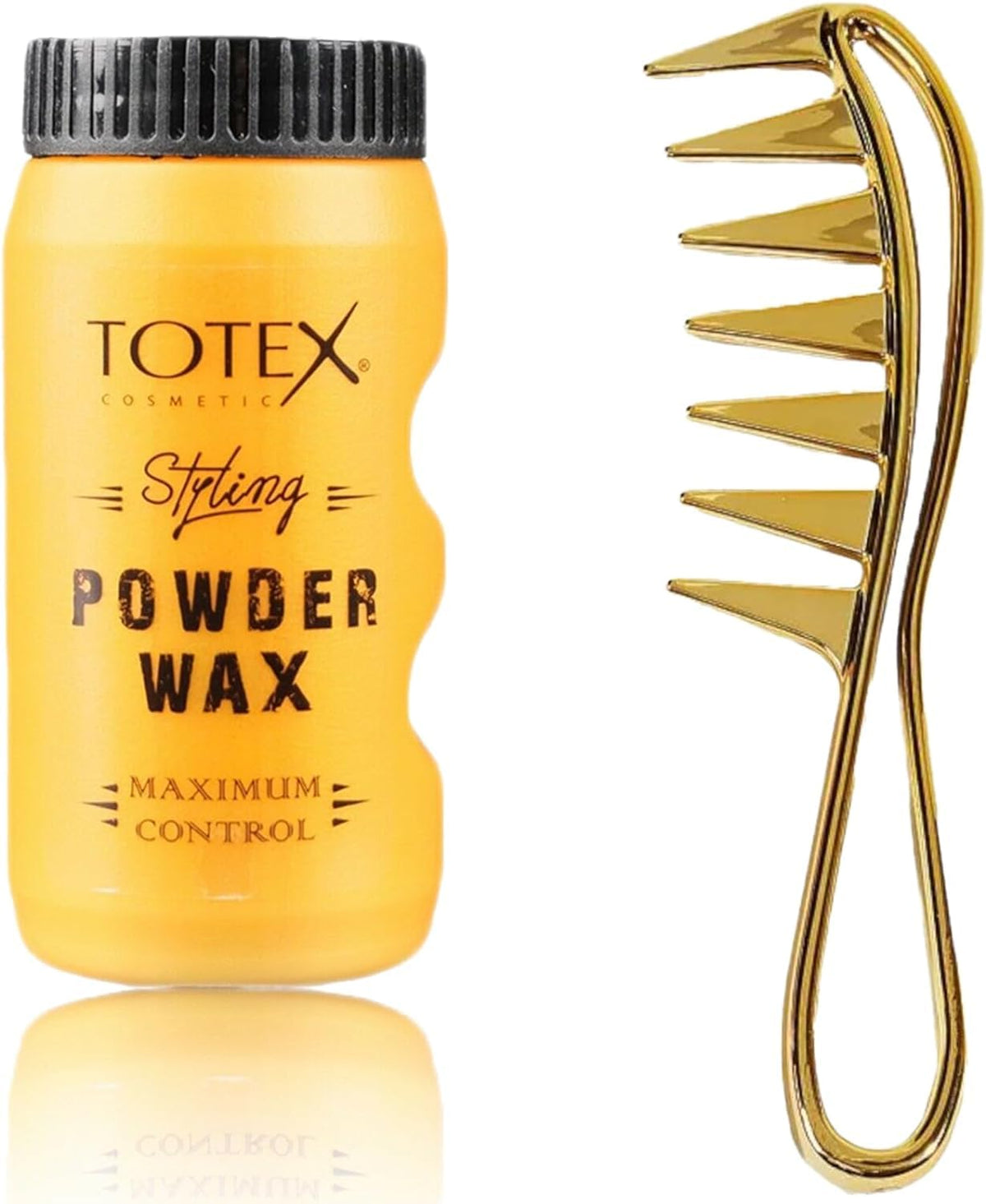 Totex Hair Styling Powder Wax 20g + Wide Shark Teeth Comb Gold | Volumizing Matte Dust Powder Strong Hold | Barber Styling Set for Hair & Beard | Professional Hair Thickening Kit