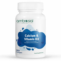 AMBROSIAL Ambrosial Calcium & Vitamin D Supplement, High Potency, High Strength Calcium, Vitamin D3, Gluten Free, Supports Bone Health, Muscles & Teeth, Pack of 1-120 Softgels