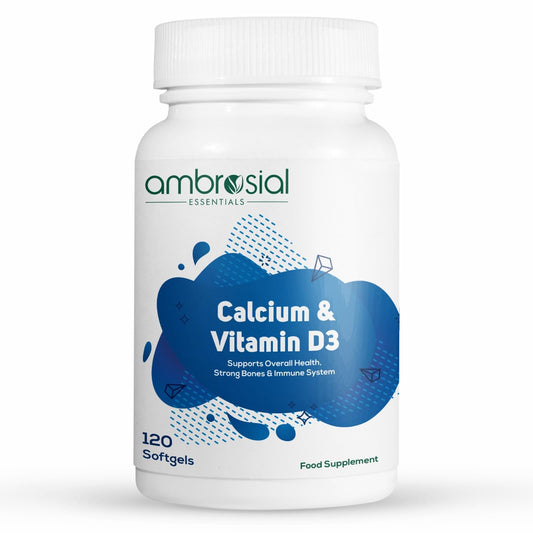 AMBROSIAL Ambrosial Calcium & Vitamin D Supplement, High Potency, High Strength Calcium, Vitamin D3, Gluten Free, Supports Bone Health, Muscles & Teeth, Pack of 1-120 Softgels