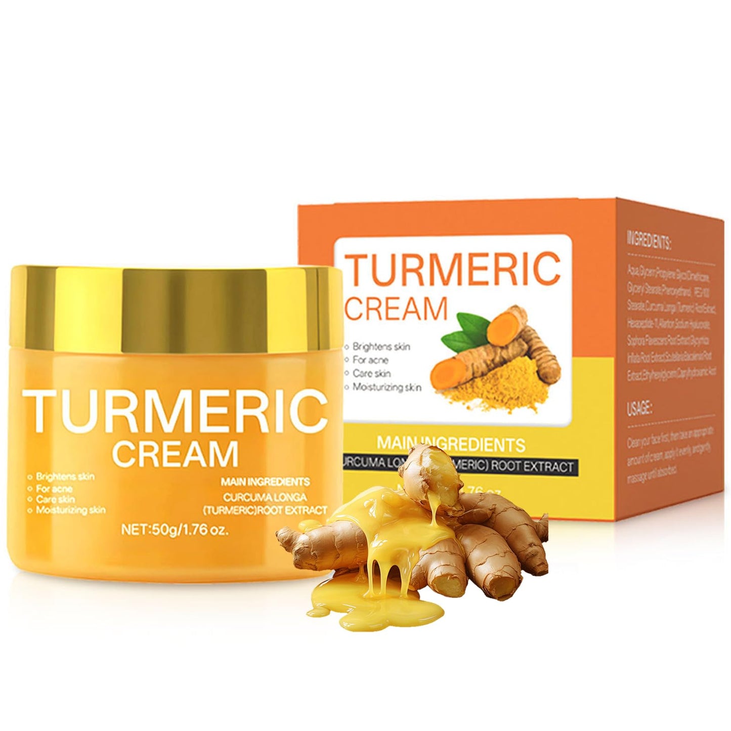 BoloShine Turmeric Face Cream, Anti-Wrinkle Skin Lightening Cream, Facial Moisturiser, Dark Spot Corrector Remover, Soothing Hydrating Brightening for Face & Body, 50g