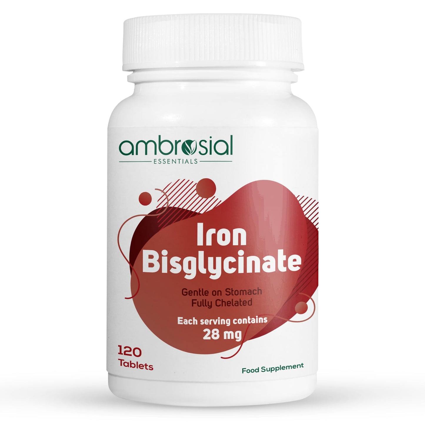 AMBROSIAL Ambrosial Iron Bisglycinate high Absorption Iron Supplements 28mg- Gluten Free Iron Supplements, Tiredness and Fatigue High Strength Iron Tablets | Iron Supplements for Women and Men- 120 Tablets