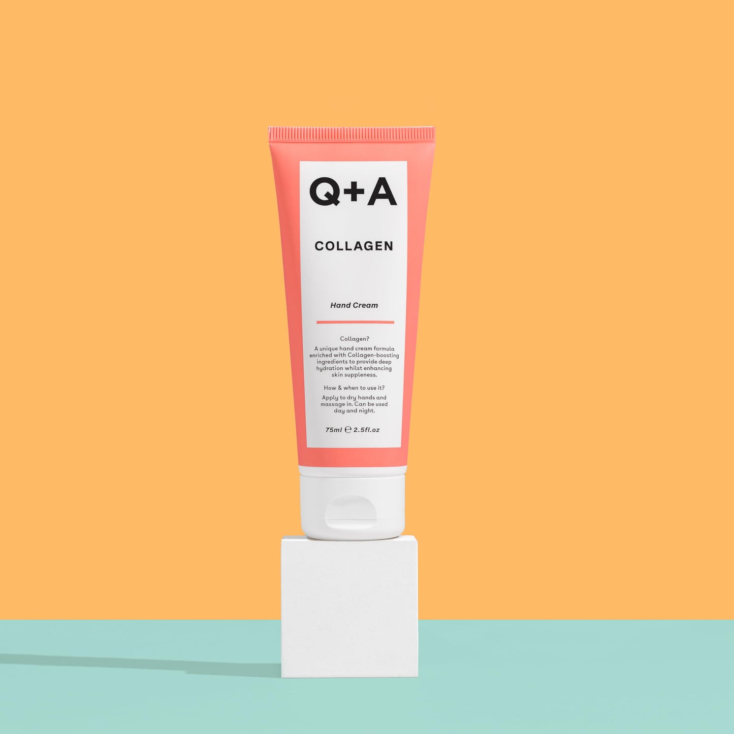 Q+A Collagen Hand Cream, Nourishing & Hydrating with Vegetable Collagen, Sugar Complex & Hematite, Golden Pear & Grape Scent, Vegan & Cruelty-Free, Recycled Packaging, Anti-Ageing Moisturiser, 75ml