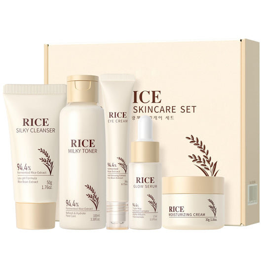 ThamGlow Rice Skin Care Set - Pamper Gifts For Women - Radiant Glow, Sensitive Skin Relief & Even Tone, Korean Skincare (5 Pack Gift Box)