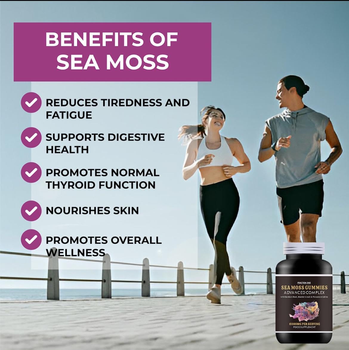 Fraction One Irish SEA Moss Gummies | 120 Gummies | HIGH Strength | 6000MG | Advanced Complex | Irish SEA Moss | Burdock Root | BLADDERWRACK | Potassium Iodine |Sugar Free | 60 Servings | 2 Months Supply | Vegan