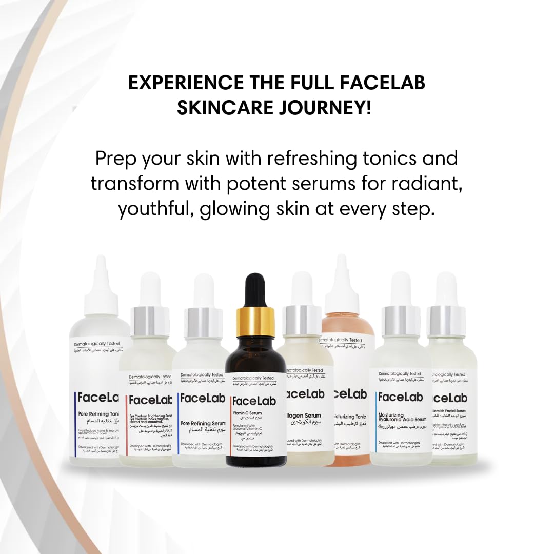FaceLab Collagen Serum, Anti-Aging Formula, Reduces Wrinkles and Sagging, Moisturises and Softens Skin, Antioxidant Protection, for All Skin Types, 30ml