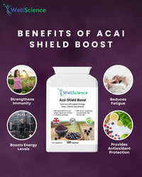 Wellscience Acai Shield Boost - Immune Support, Energy Booster & Antioxidant Protection with Acai Berry, Organic Moringa, Vitamins B6, Zinc & Biotin | Promotes Healthy Skin, Hair & Nails
