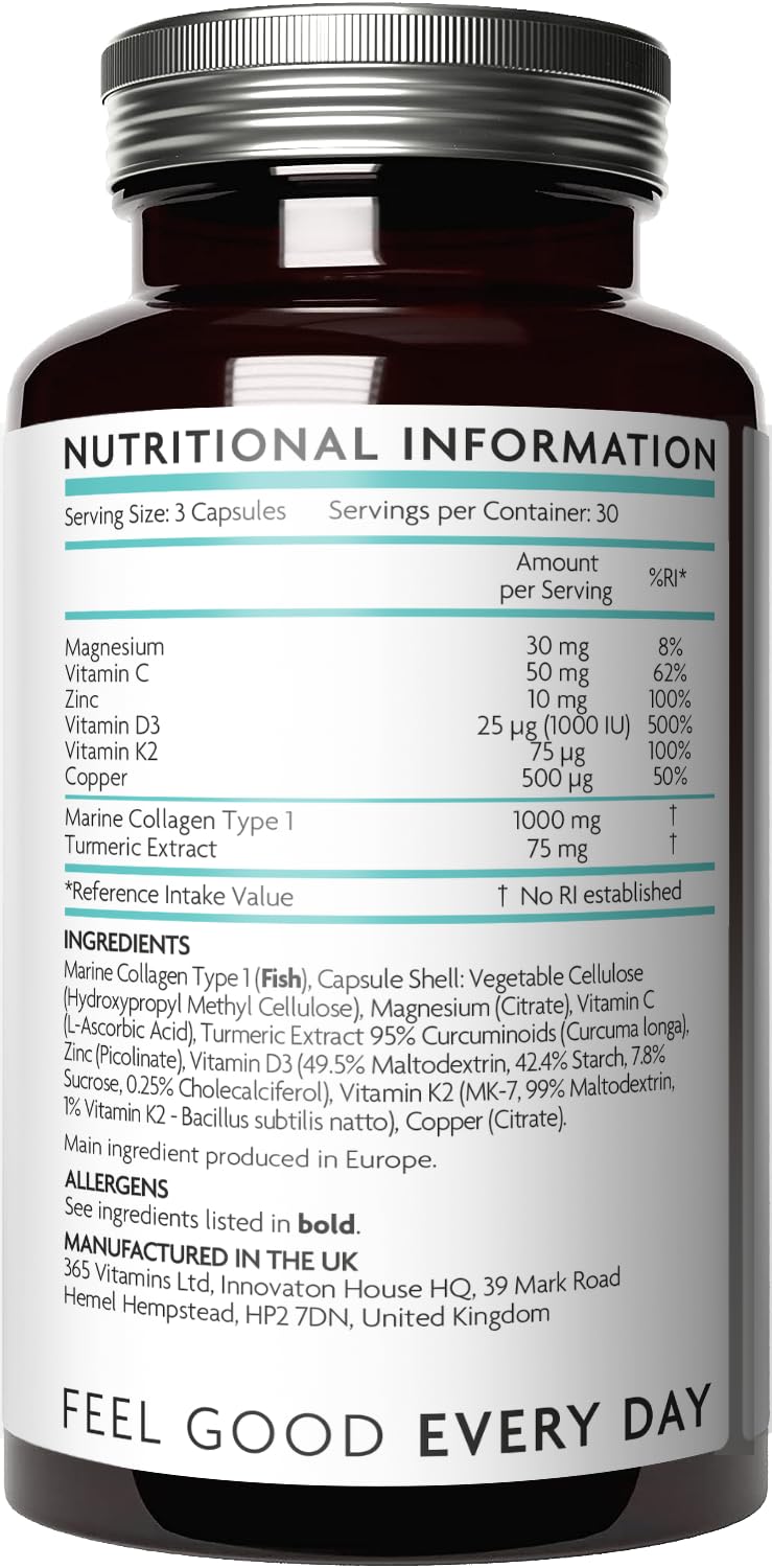 Premium Advanced Collagen Complex for Joint and Bone Health – High Strength Marine Collagen with Vitamin D3, Zinc, and Copper – Joint Care Supplements for Women – No Fillers, UK Made, 30-Day Supply