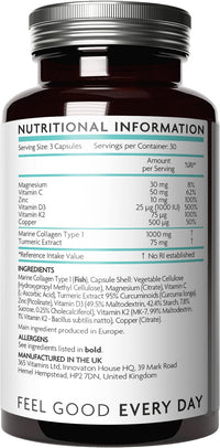 Premium Advanced Collagen Complex for Joint and Bone Health – High Strength Marine Collagen with Vitamin D3, Zinc, and Copper – Joint Care Supplements for Women – No Fillers, UK Made, 30-Day Supply